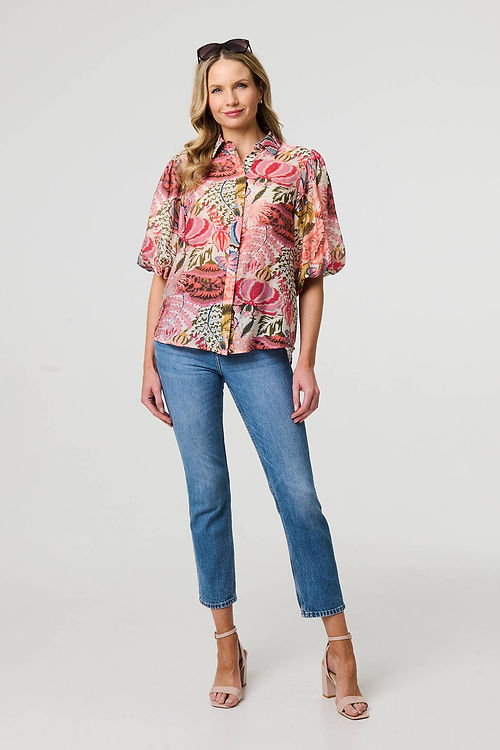 Puff Sleeve Shirt in gorgeous Autumn Leaf Print