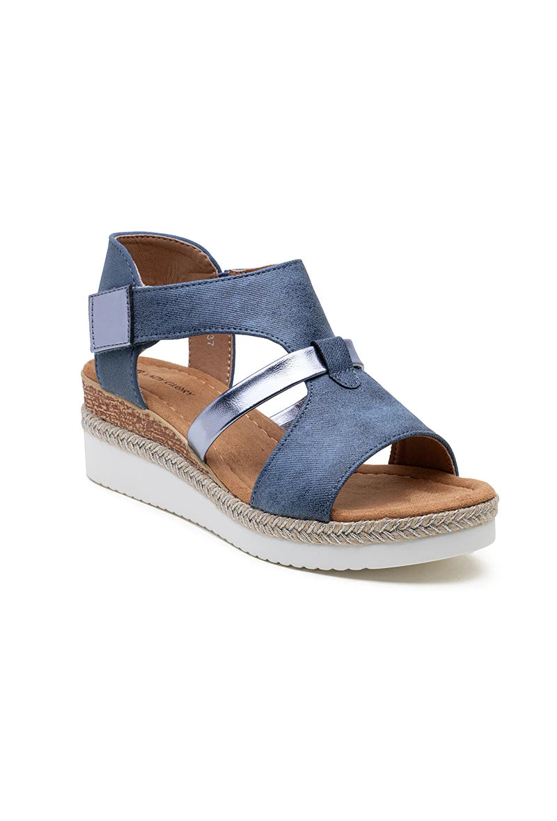 Featherlight velcro strap low wedge sandal in denim Blue
