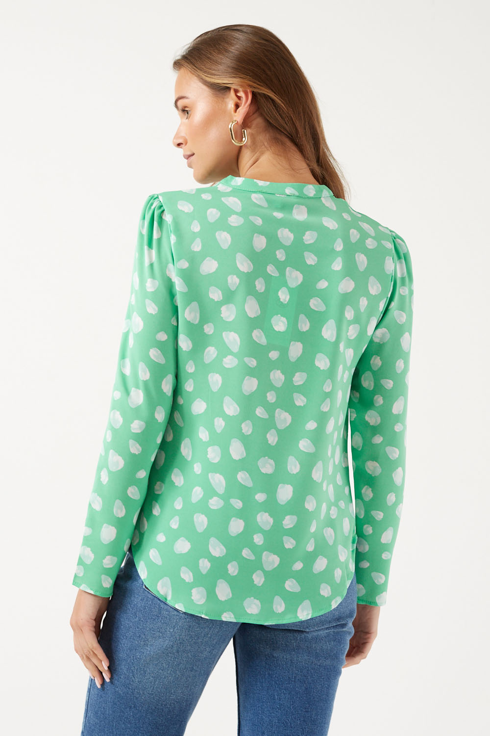 Polly Zip front blouse in Green Print