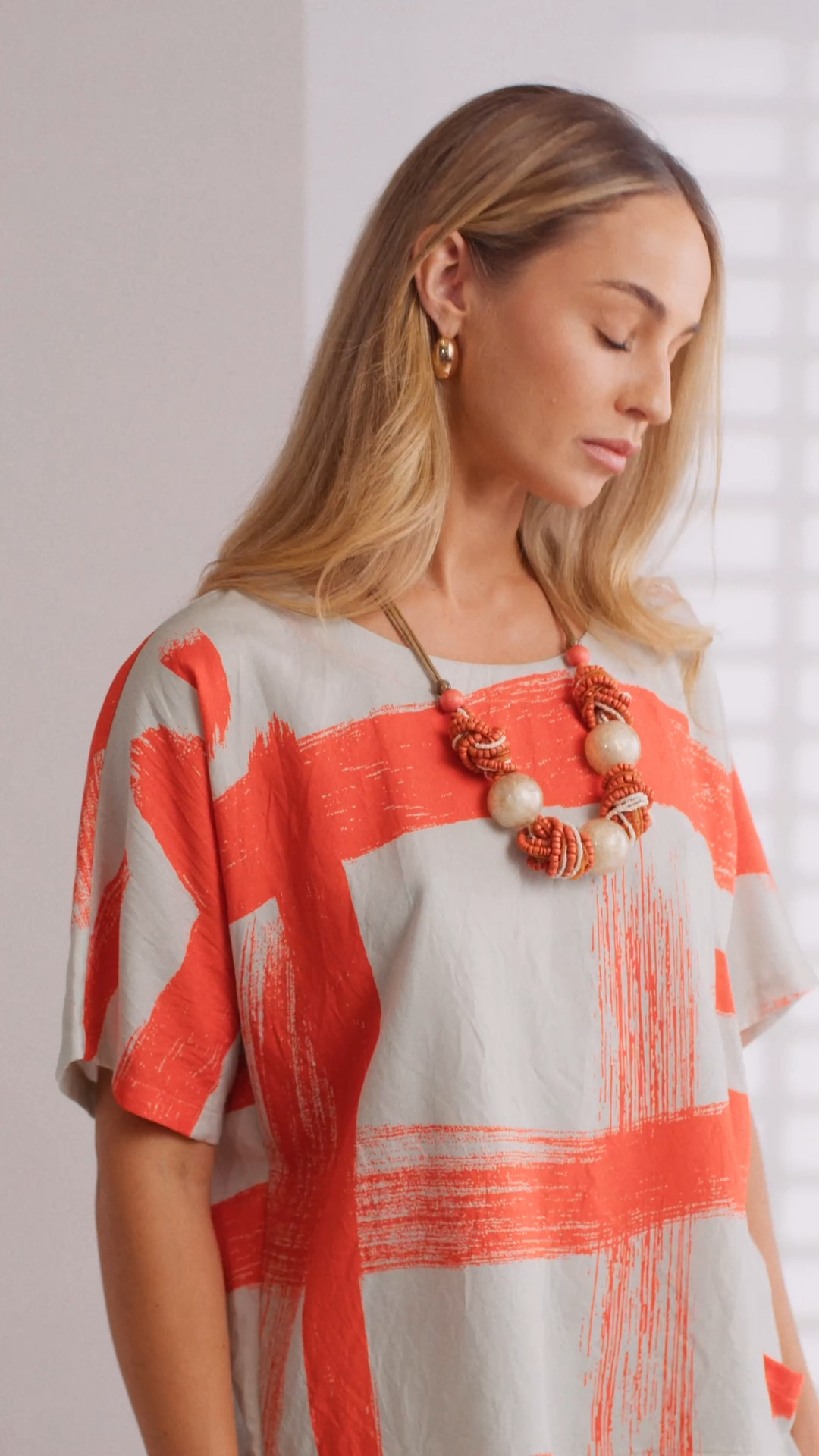 Naya Paintwork Print Round Neck Square Top Npa26122