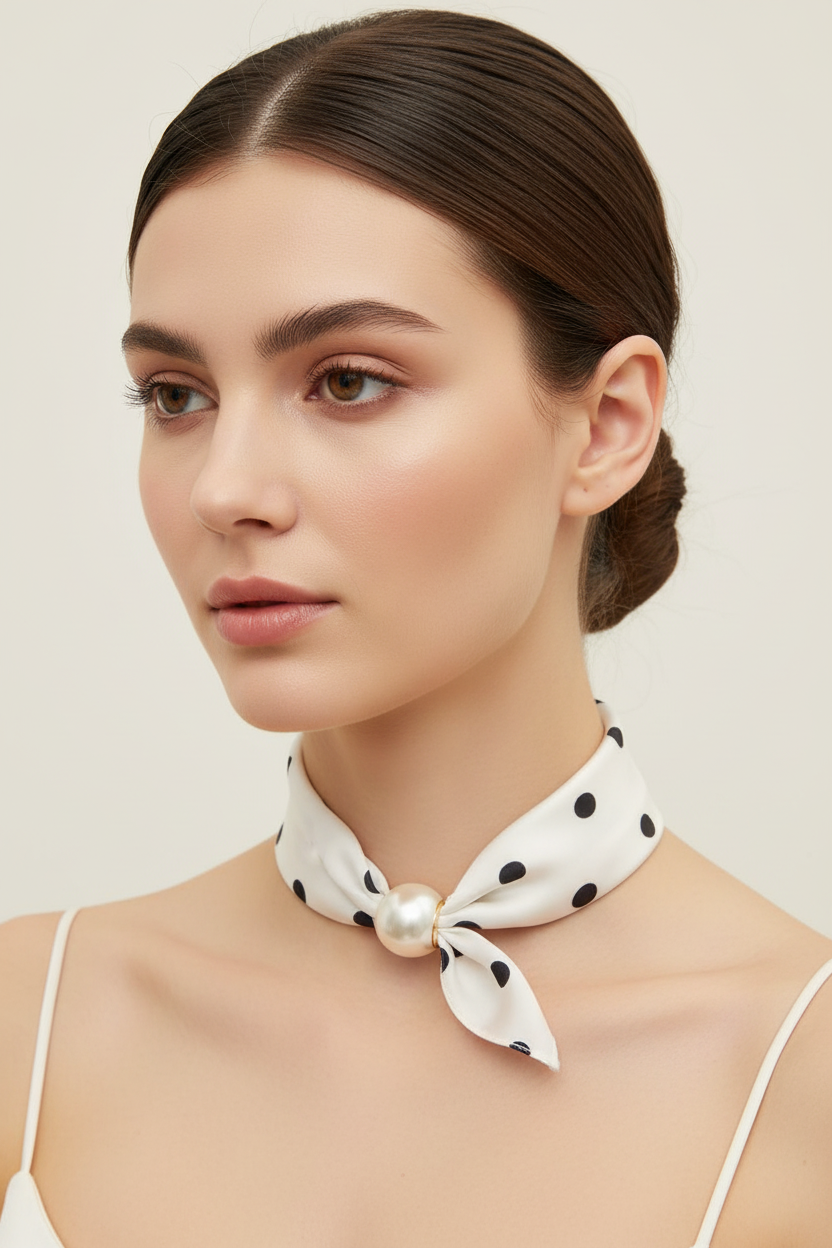 White Polka Dot Scarf - Single Flat Layer