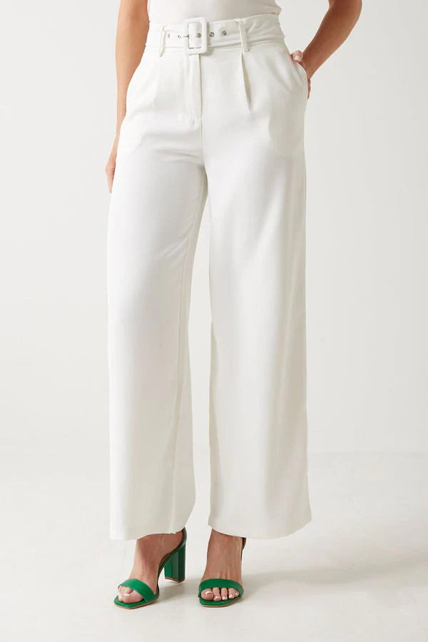 Marc Angelo Wide Leg Belted trousers in White Ma8179 Wht