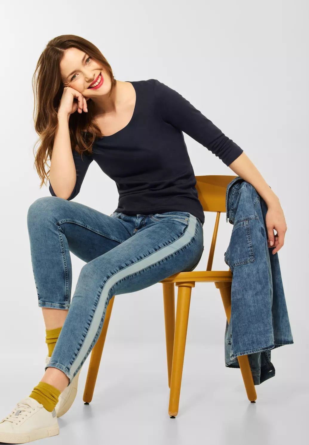 Navy Basic 3/4 sleeve Top by Street One Pania 317588