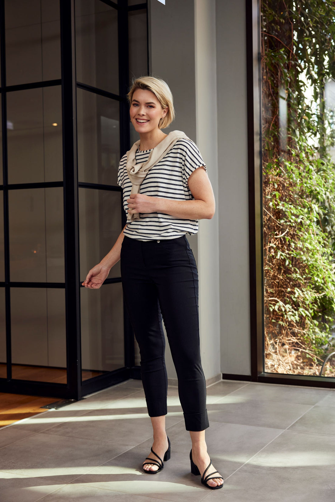 Black Robell Bella 7/8 Trouser with Cuff Detail.