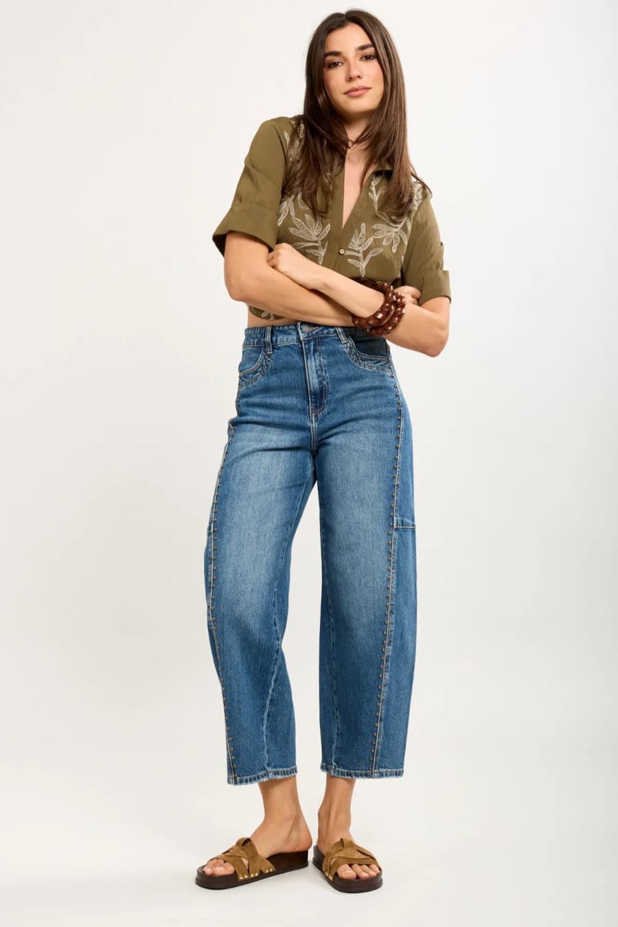 Toxic Barrel leg Denim Jeans with Stud Detail  L21557