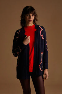 Scorzzo Navy cardigan with pink embroidery detail 223042