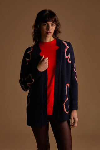 Scorzzo Navy cardigan with pink embroidery detail 223042