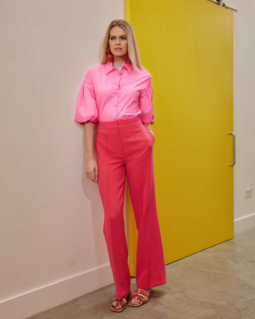 Kate Cooper Cotton shirt with puffball sleeve in Pink Kcs25121