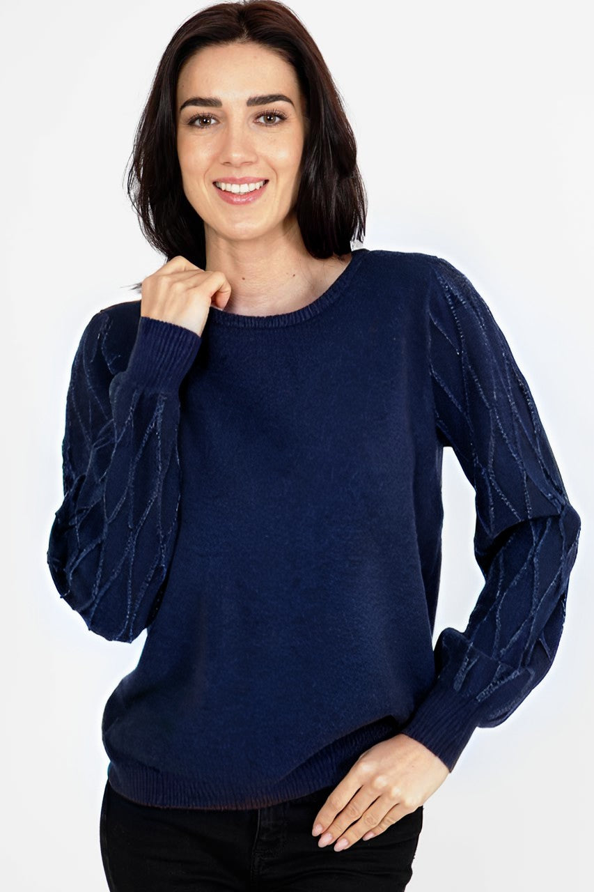 Marinello Round Neck Jumper with glitter sleeve detail16211