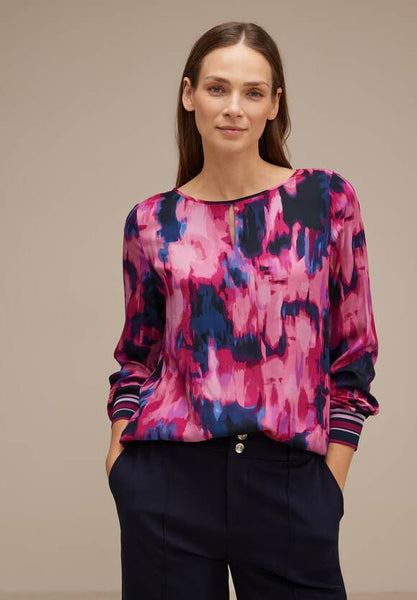 Street one round neck Blouse with elastic waist in pink print mix