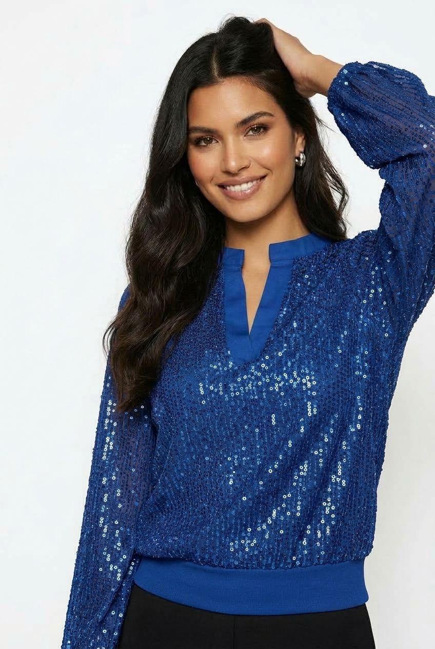 Marc Angelo Sequin Blouson Top with Soft Waistband 13289