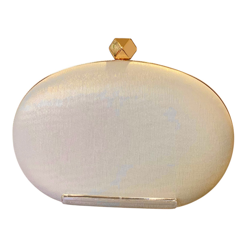 Oval hard case clutch bag with long or short strap