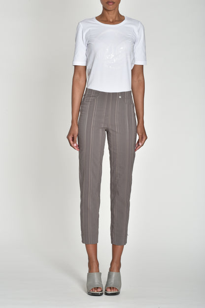 Robell Bella Cotton Blend Seersucker Trousers in Almond Brown  52642 18