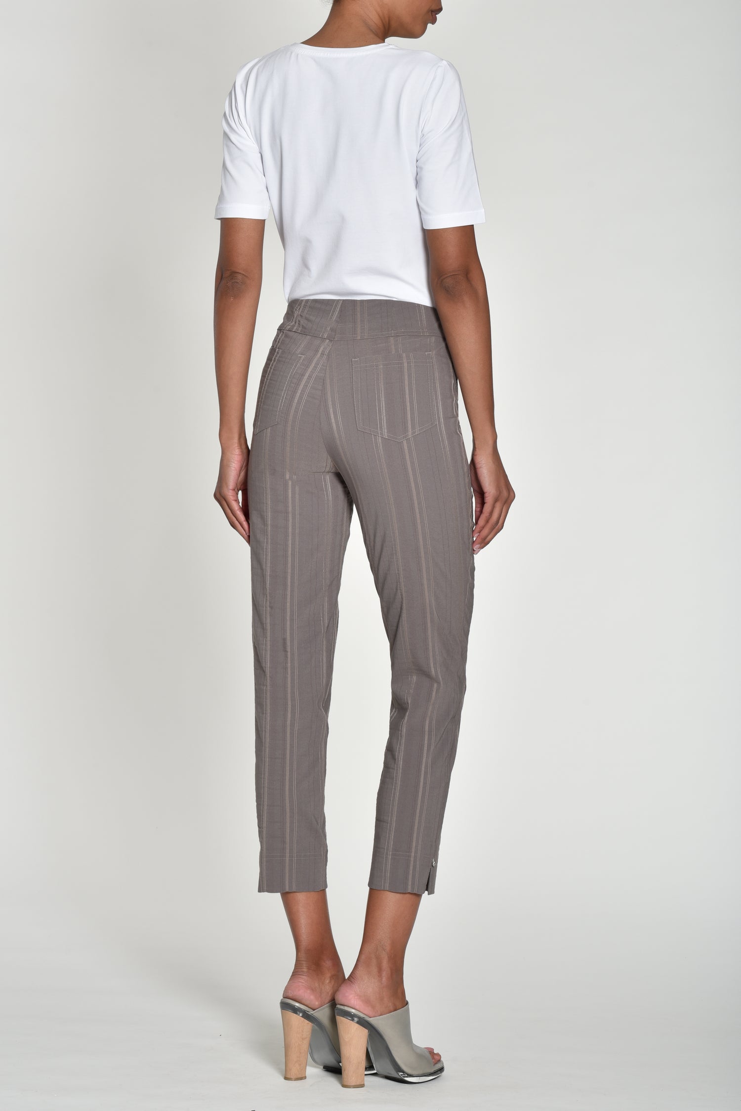 Robell Bella Cotton Blend Seersucker Trousers in Almond Brown  52642 18