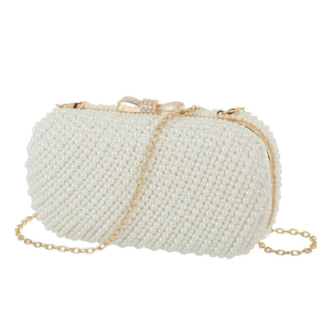 Pearl Bow  clutch bag with gold hardware