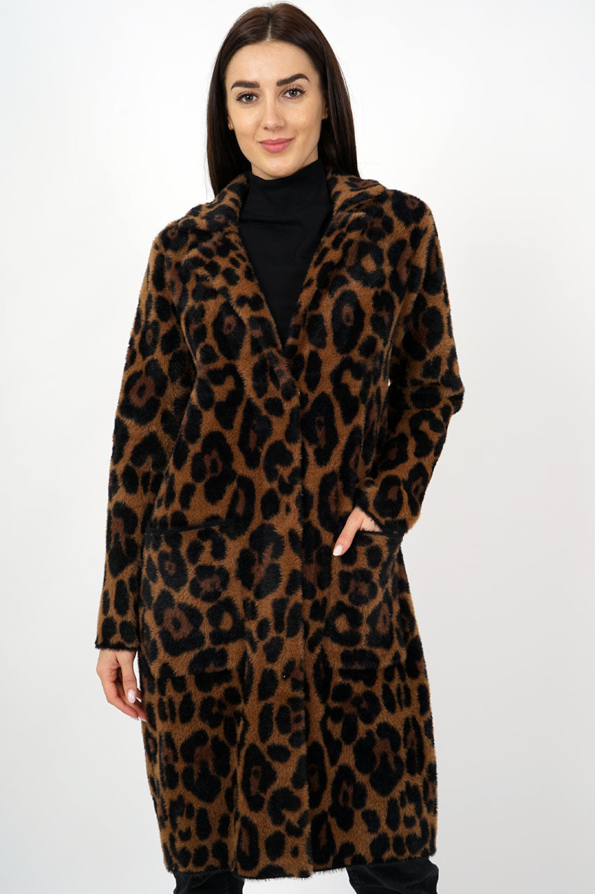 Faux Fur Sweater coat in Rich Leopard Print.