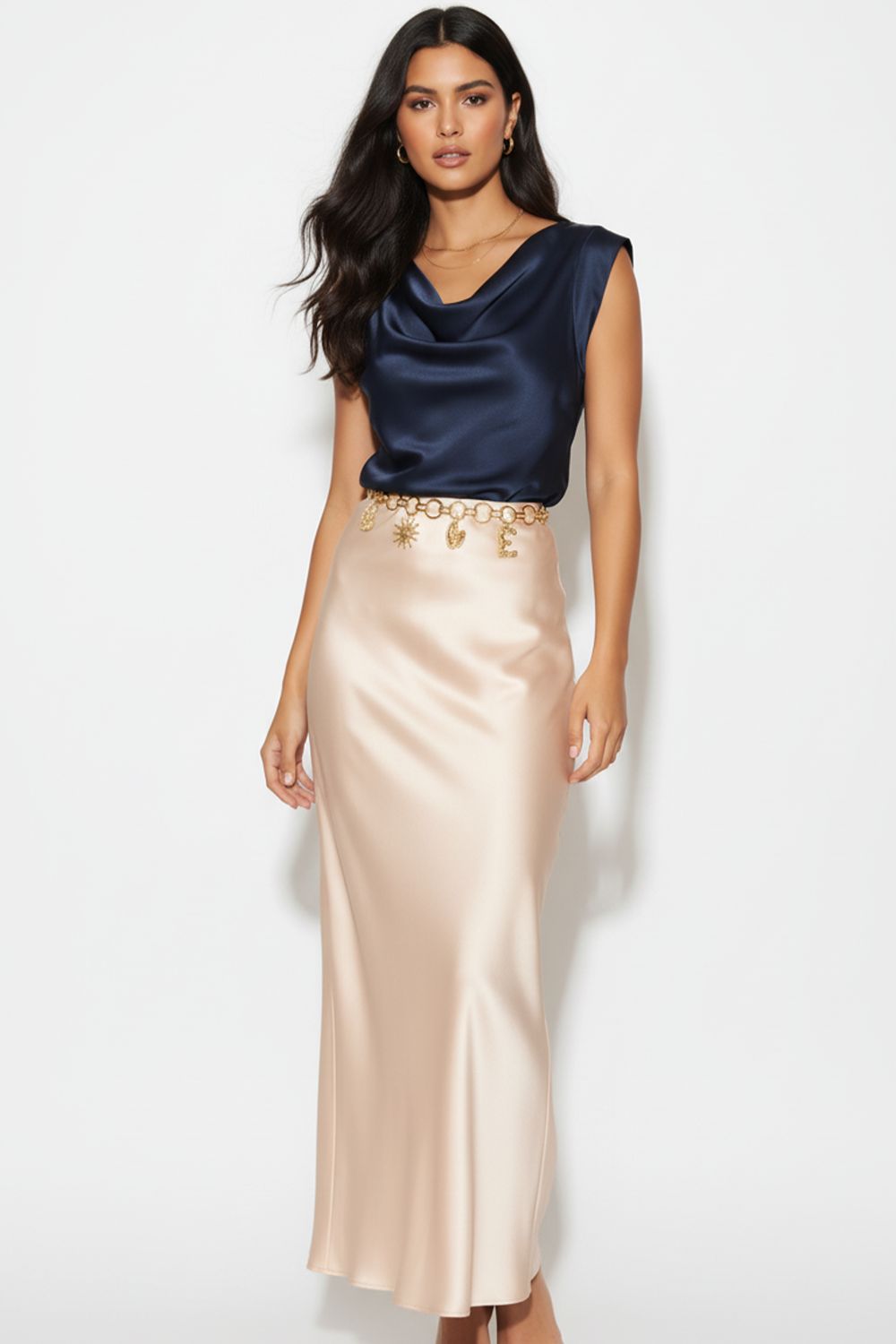 Marc Angelo Mia Cowl neck Satin top in Navy