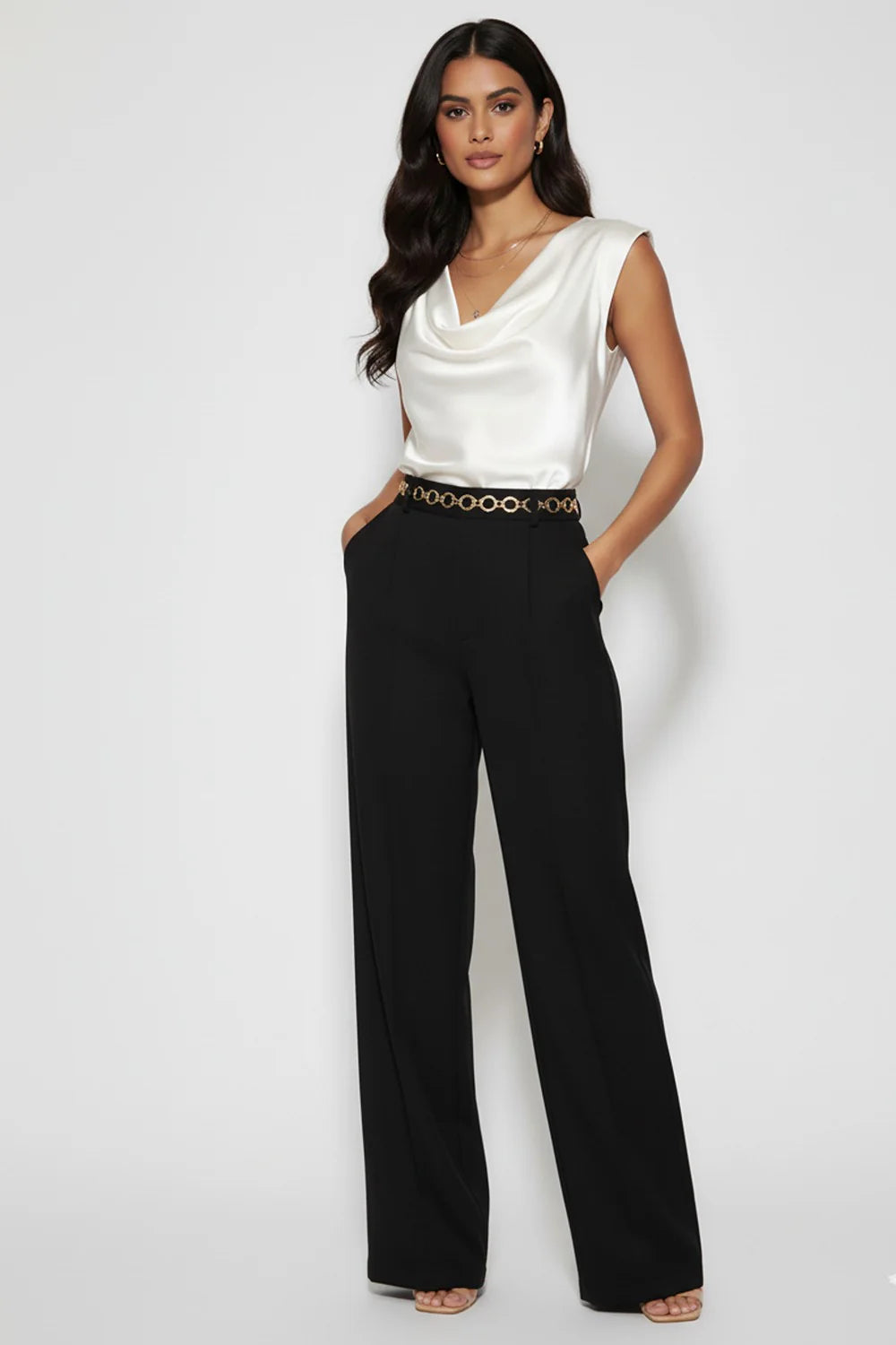 Marc Angelo Mia Satin Cowl neck top in White