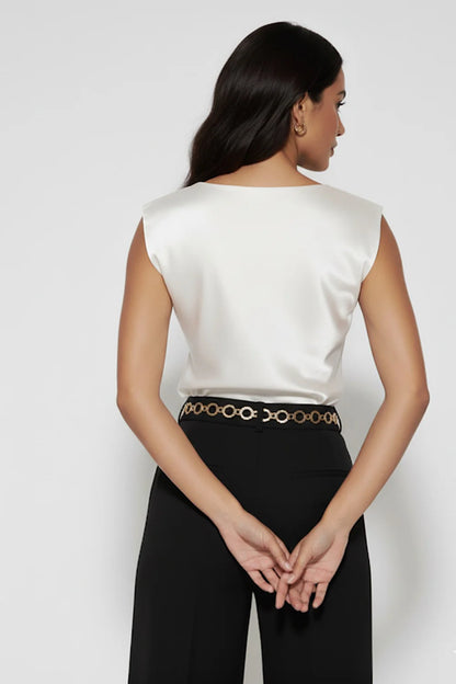 Marc Angelo Mia Satin Cowl neck top in White