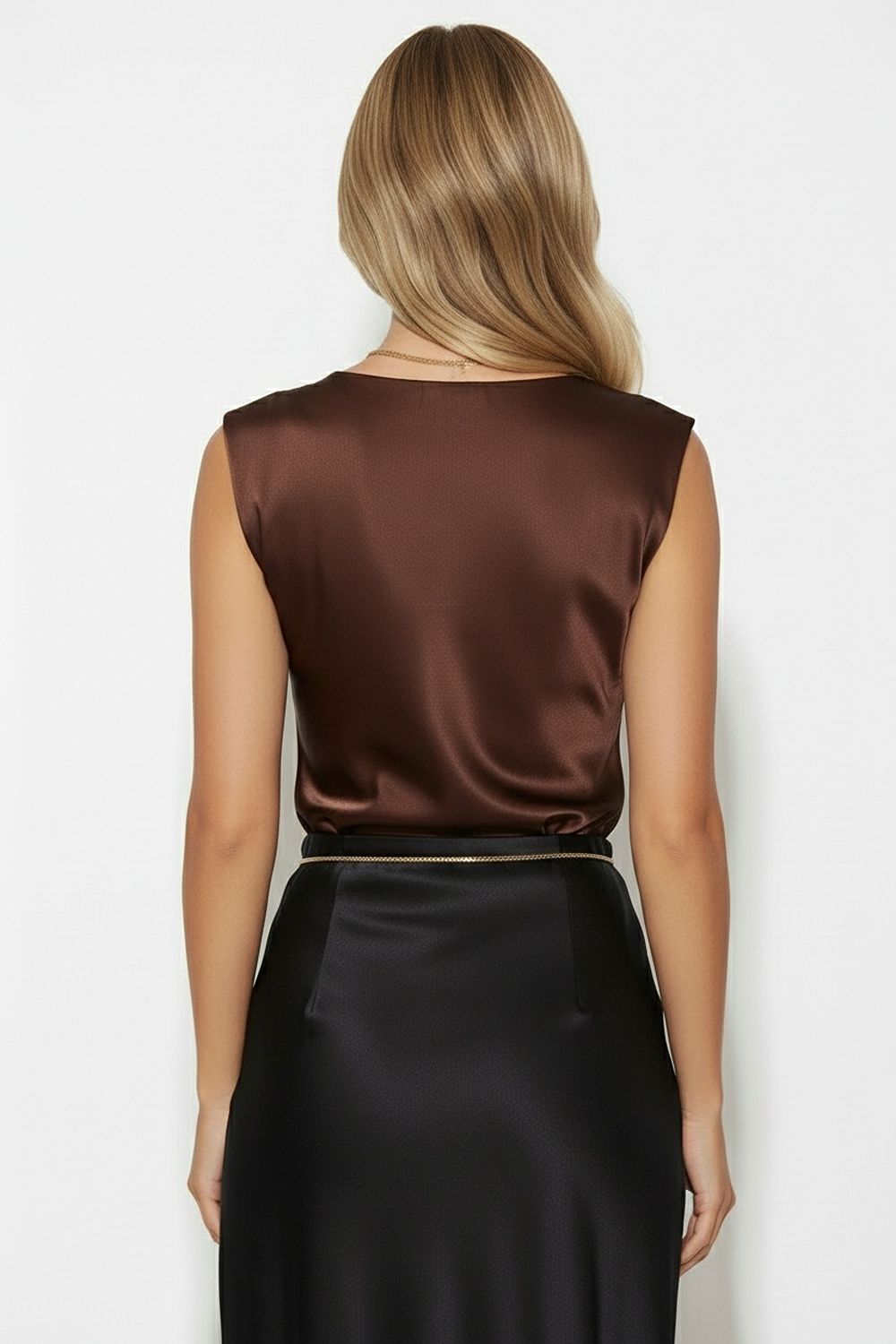 Marc Angelo Mia Satin Cowl neck Top  Chocolate