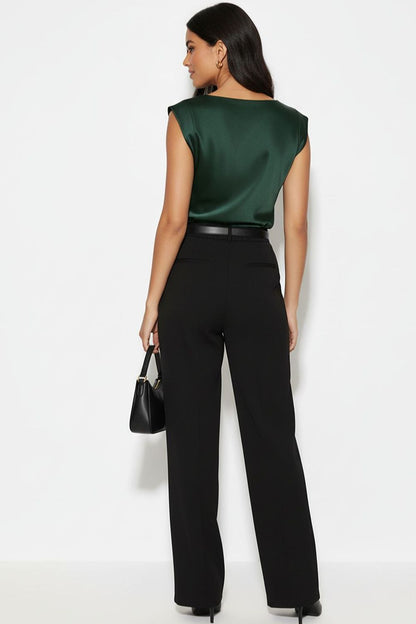 Marc Angelo Mia Cowl neck satin top in Forest Green