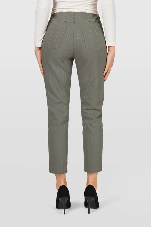 Robell cotton blend Seersucher trousers in Khaki Green 52642 881