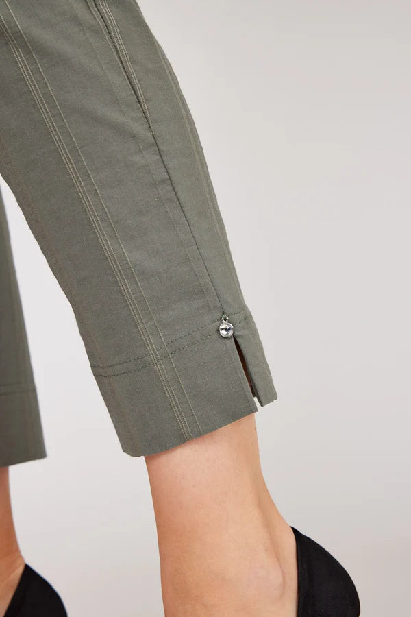Robell cotton blend Seersucher trousers in Khaki Green 52642 881