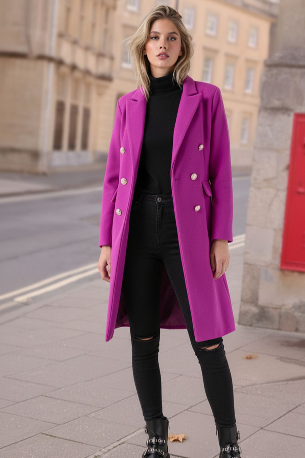 Marc Angelo Tailored Coat in Magenta