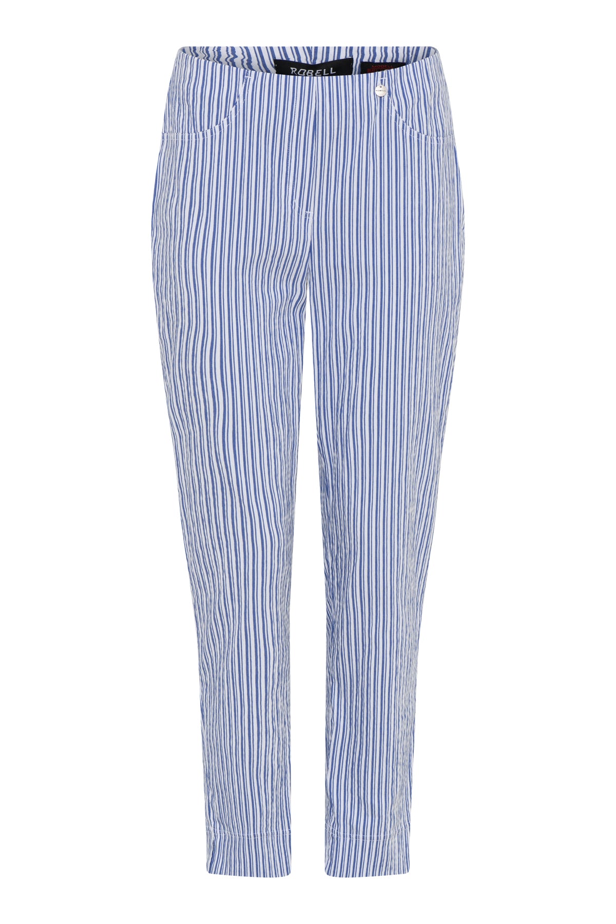 Robell Bella ankle grazer trousers in Navy and White Pinstripe  52642 5674