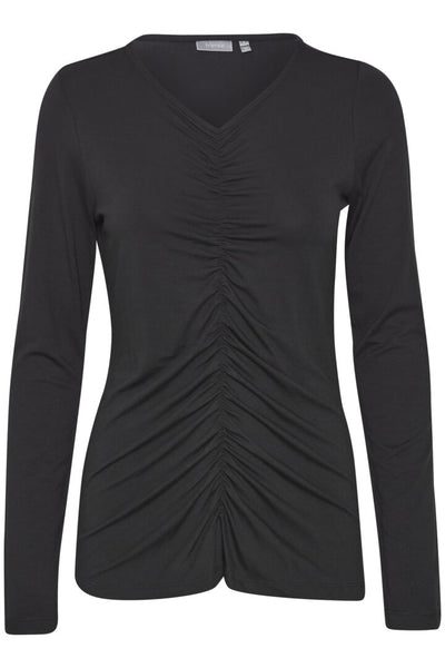 Fransa v neck long sleeve top with Ruching Black or Rust