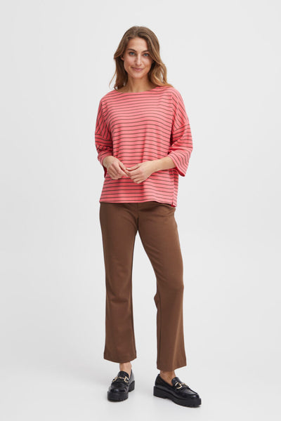 Fransa Coral and Tan Stripe lightweight knit 20612543