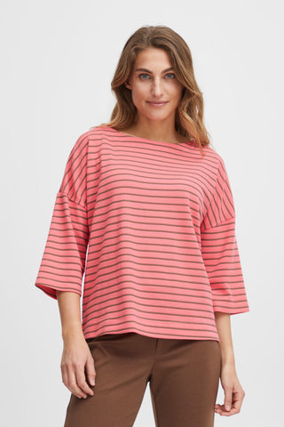 Fransa Coral and Tan Stripe lightweight knit 20612543