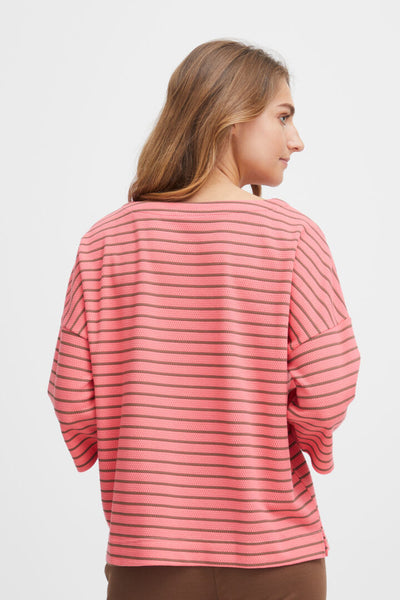 Fransa Coral and Tan Stripe lightweight knit 20612543