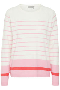 Fransa White Round neck Knit with Pink Stripe 20613548
