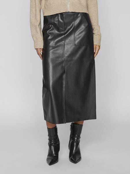 Vila Faux Leather Skirt in Black - Vielie