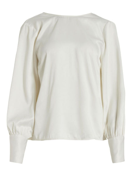 Vila Ivory Drape Back blouse with long sleeves