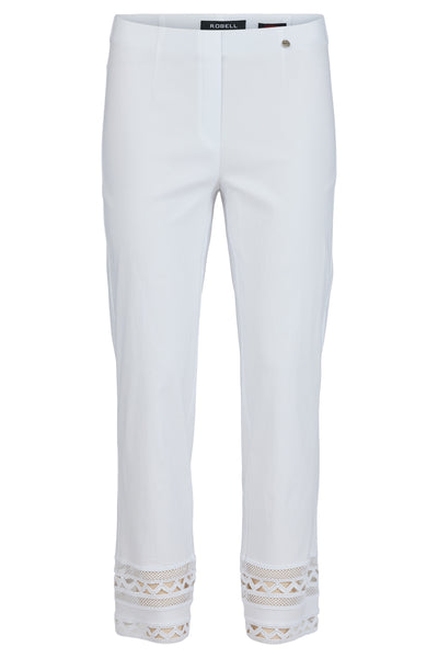 Robell Pull on stretch trousers with crochet Hem Detail  Black or White 53489