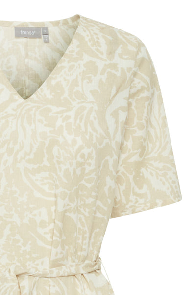 Fransa Linen Blend Midi Dress Beige and White print 20613577