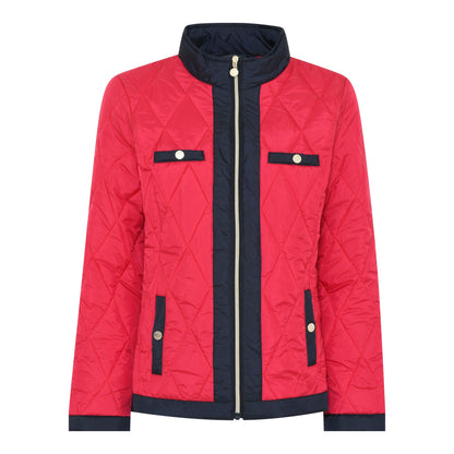 Micha lightly quilted jacket in chilli Red with navy Trim 143 291