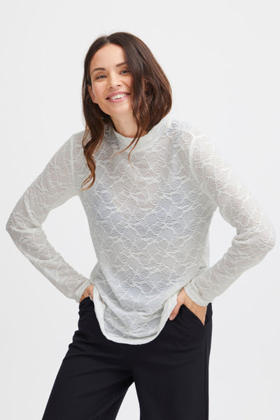 Fransa sheer stretch lace long sleeve top 20613070