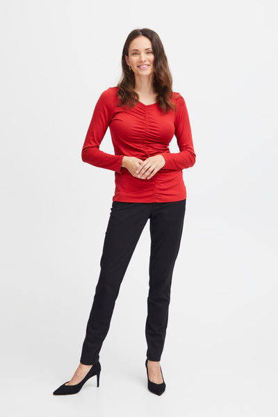 Fransa v neck long sleeve top with Ruching Black or Rust