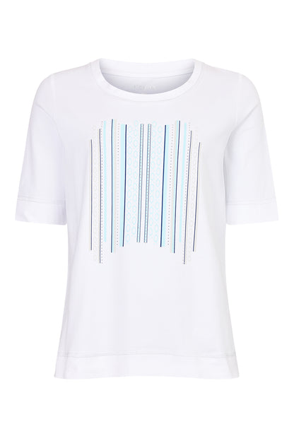 Icona White Top with Turquoise print and stud detailing 64319