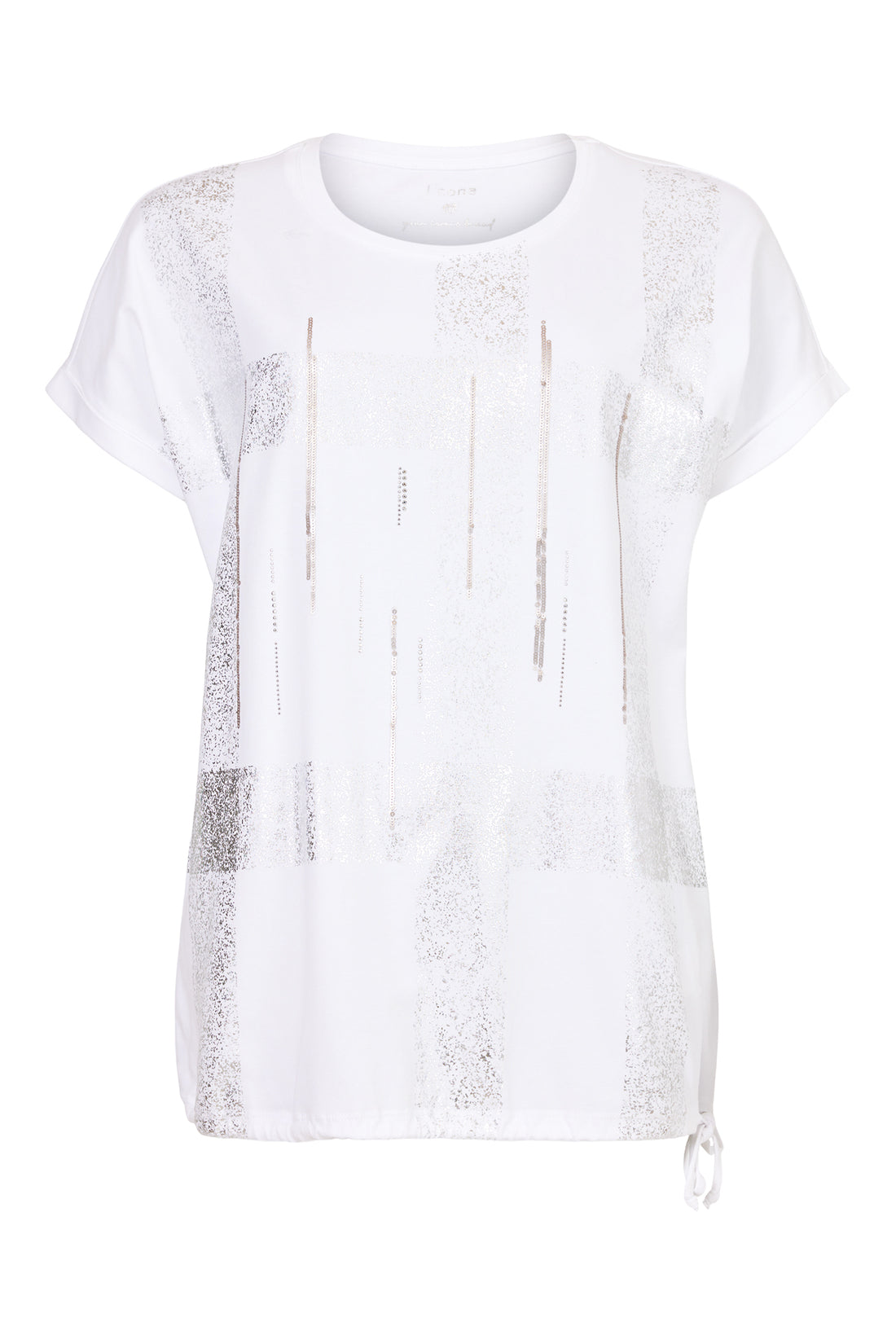 Icona white top with silver bead and metallic detail with drawstring waist 64329