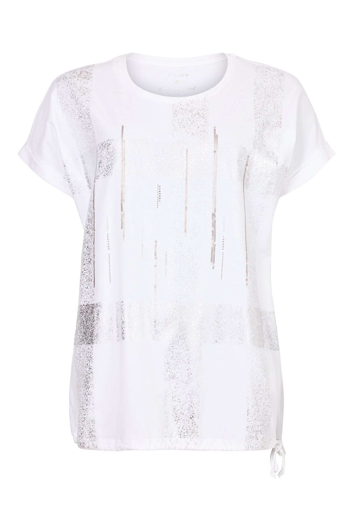 Icona white top with silver bead and metallic detail with drawstring waist 64329
