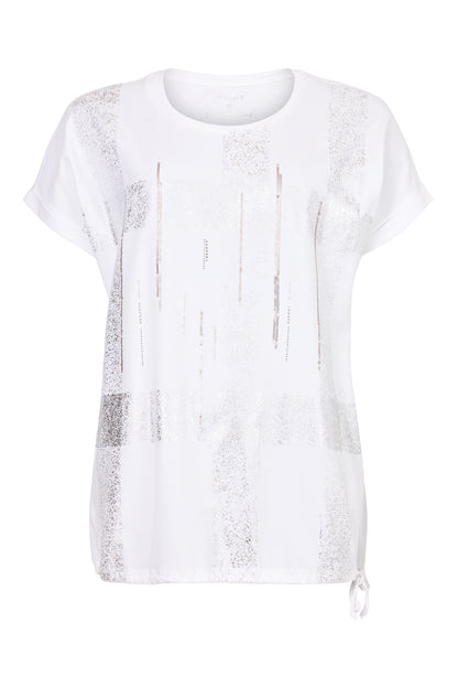 Icona white top with silver bead and metallic detail with drawstring waist 64329