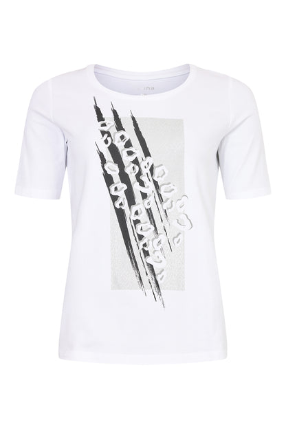 Icona White cotton T Shirt with foil animal print  64333