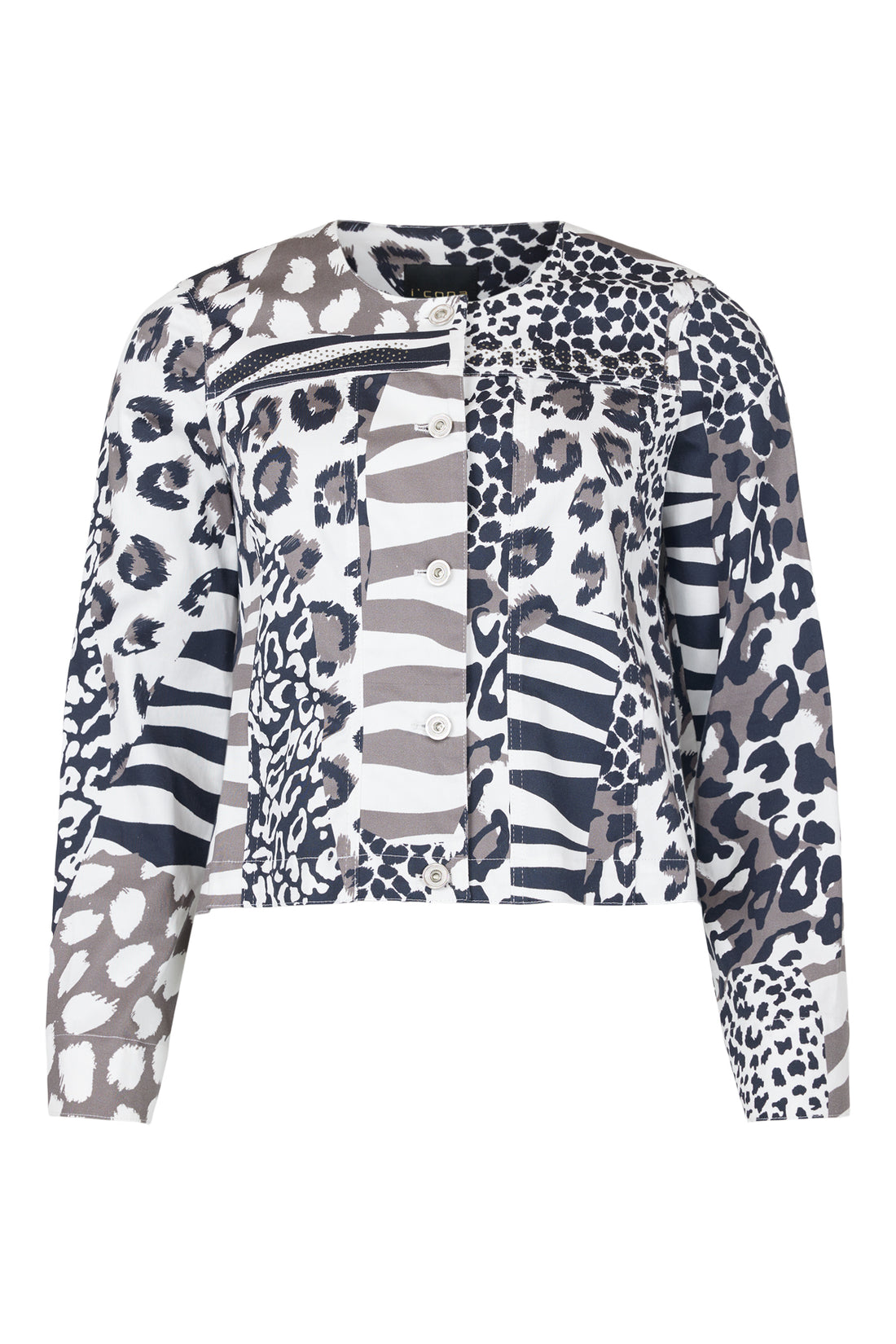 Icona Animal print short jacket in Taupe Black and White 67339