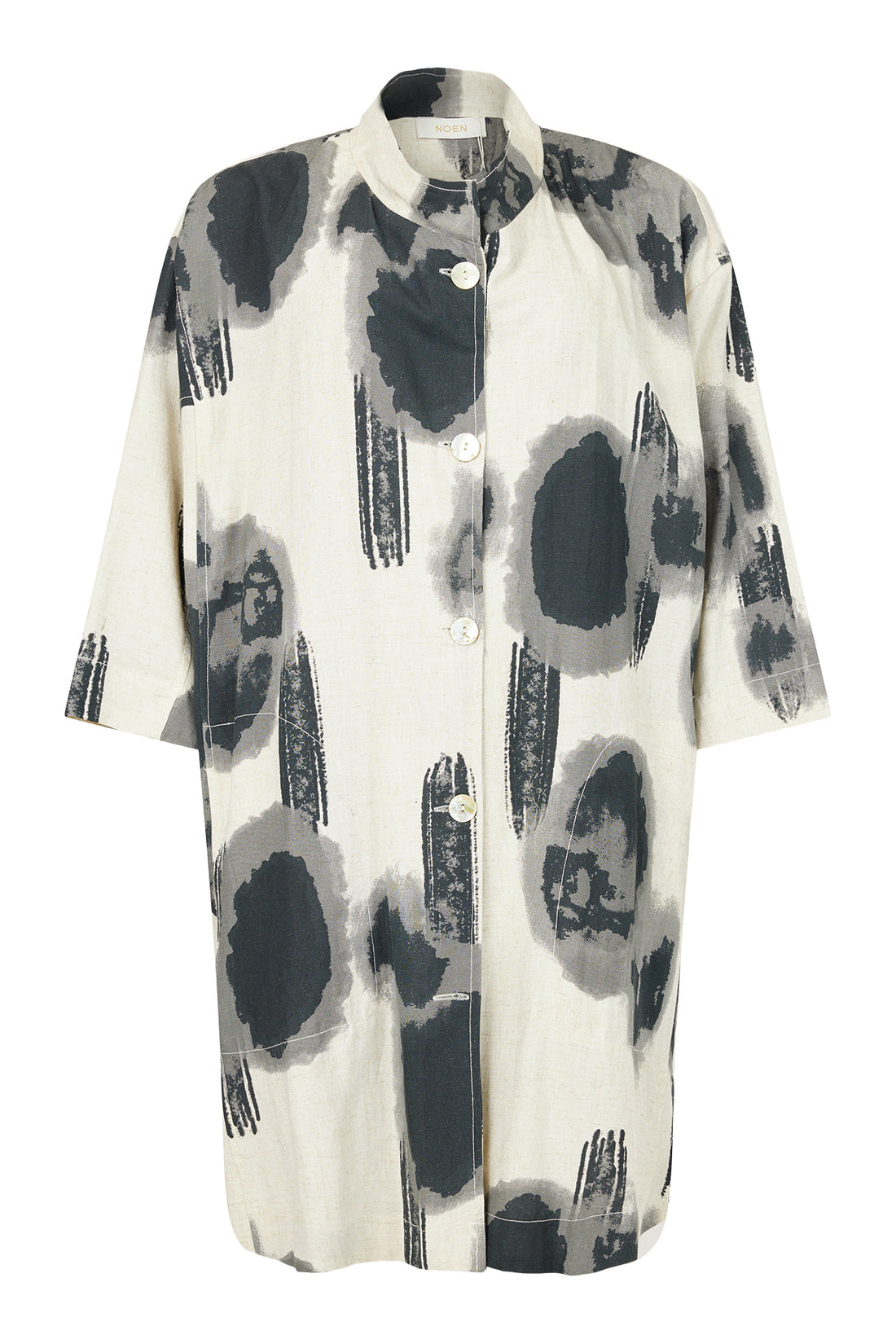 Noen Longline Jacket in black grey and beige print