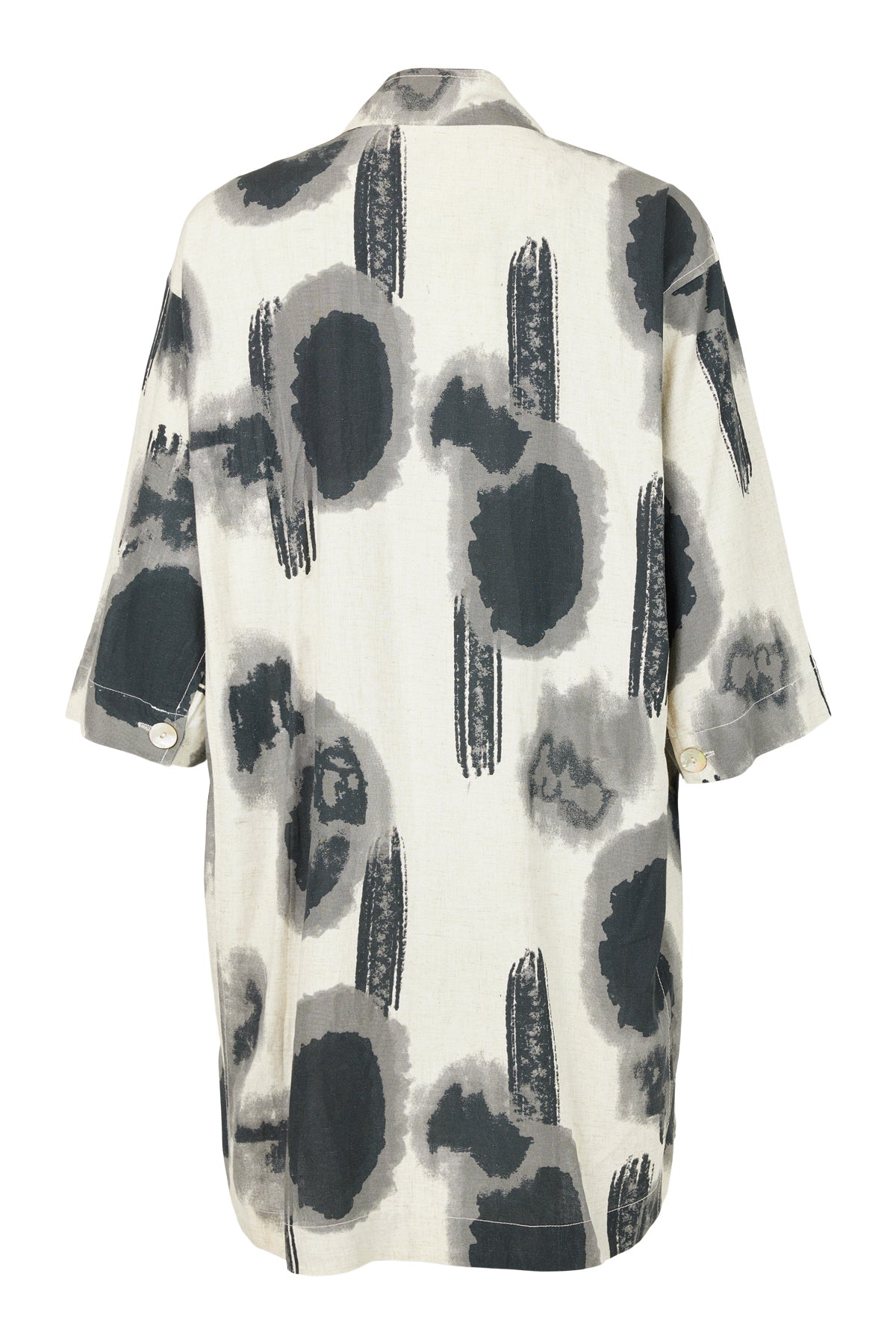 Noen Longline Jacket in black grey and beige print