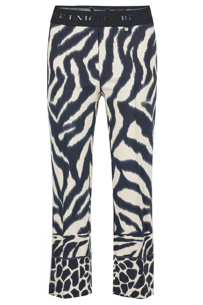 Robell Joella Kick Flare Trousers in black and stone animal print  53499 5662